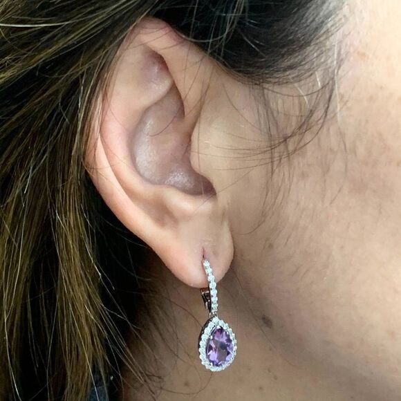 Natural Amethyst Diamond Earrings 14k Gold 4.25 TCW Certified $3,950 120527 - Picture 1 of 12